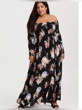 Torrid Floral Off-the-Shoilder Maxi Dress Black Size 2